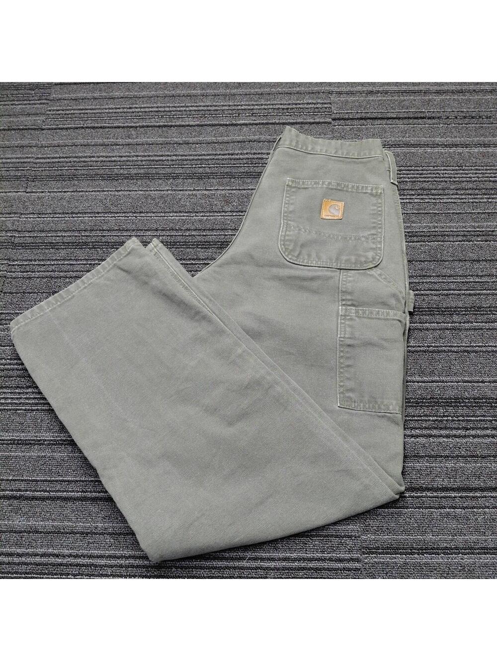 Carhartt Mens 28x32 Olive Green Work Pants Relaxed Fit Canvas Utility Cargo